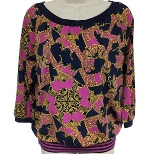 Ellen Tracy Baroque Jacquard Print Boat Neck Top Sz XS